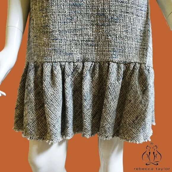 REBECCA TAYLOR NEW Preppy Tweed Ruffle Panel Sleeveless Shift Dress 6
